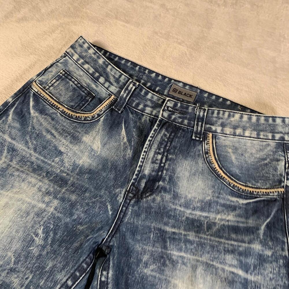 Black Jeans Mens 30x32 Blue Relaxed Straight‎ Leg Distressed Denim Vintage Style - Picture 2 of 14